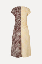 Stine Goya UK Ruched Waist Midi Dress Dress Brown And Yellow Checks