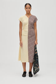 Stine Goya UK Ruched Waist Midi Dress Dress Brown And Yellow Checks