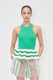 Stine Goya UK Ruffle Tank Top Top Green Stripes