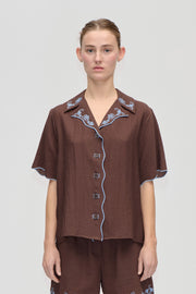 Stine Goya UK Scalloped Short Sleeve Shirt Top Roses Embroidery