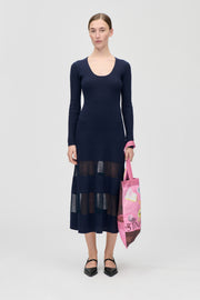 Stine Goya UK Scoopneck Fitted Long Sleeve Dress Knit Navy