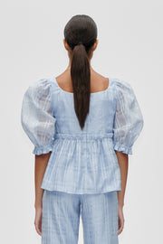 Stine Goya UK Sheer Ruffling Puffy Sleeve Top Top Brunnera Blue