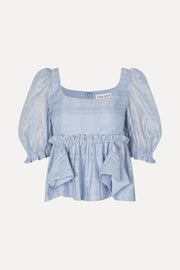 Stine Goya UK Sheer Ruffling Puffy Sleeve Top Top Brunnera Blue
