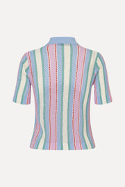 Stine Goya UK Short Sleeve Crochet Polo Knit Pastel Stripes