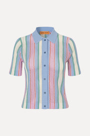 Stine Goya UK Short Sleeve Crochet Polo Knit Pastel Stripes