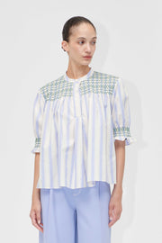 Stine Goya UK Smocked Gathered Top Shirt Pastel Stripes
