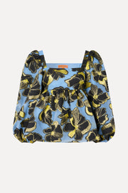 Stine Goya UK Square Neck Long Sleeve Top Top Blue Anemone Jacquard