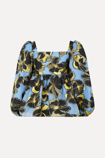 Stine Goya UK Square Neck Long Sleeve Top Top Blue Anemone Jacquard