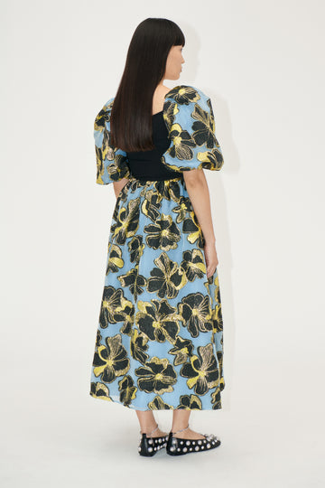 Stine Goya UK 3/4 Sleeve Combo Bodice Midi Dress Dress Blue Anemone Jacquard
