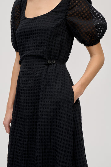 Stine Goya UK Adjustable Waist Voluminous Midi Dress Dress Checkered Organza