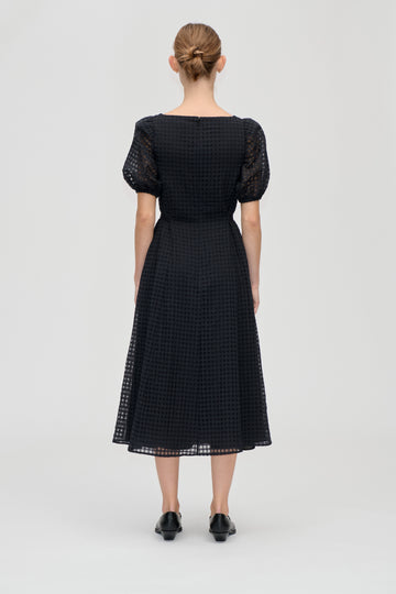 Stine Goya UK Adjustable Waist Voluminous Midi Dress Dress Checkered Organza