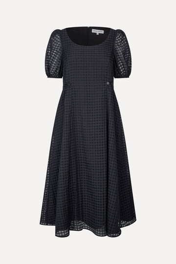 Stine Goya UK Adjustable Waist Voluminous Midi Dress Dress Checkered Organza