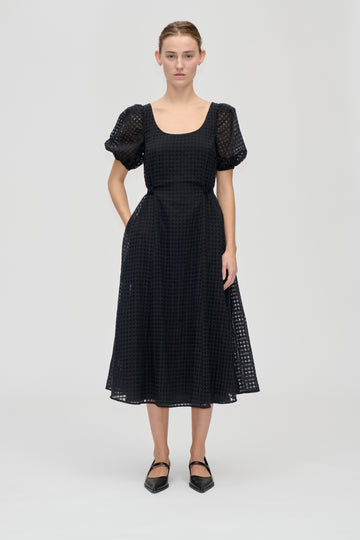 Stine Goya UK Adjustable Waist Voluminous Midi Dress Dress Checkered Organza