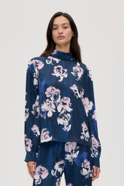 Stine Goya UK Back Tie Blouse Top Blush Roses On Indigo