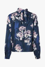 Stine Goya UK Back Tie Blouse Top Blush Roses On Indigo