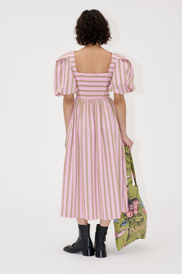 Stine Goya UK Blouson Sleeve Midi Dress Dress Wallpaper Stripes