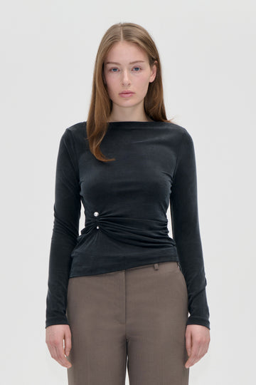 Stine Goya UK Boatneck Draped Top Top Black
