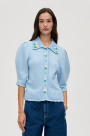 Stine Goya UK Bobble Knit Polo Cardigan Knit Rose Applique