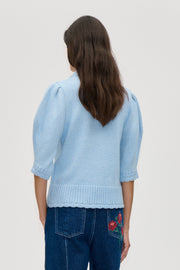 Stine Goya UK Bobble Knit Polo Cardigan Knit Rose Applique