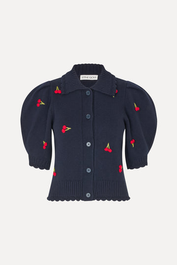 Stine Goya UK Bobble Knit Polo Cardigan Knit Cherries Bobble