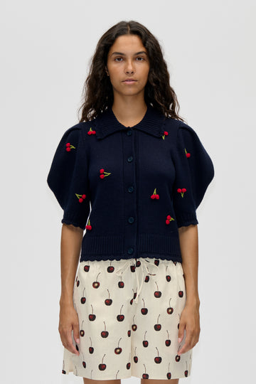 Stine Goya UK Bobble Knit Polo Cardigan Knit Cherries Bobble