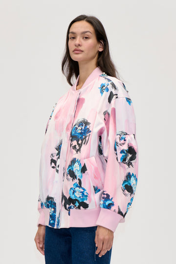 Stine Goya UK Bomber With Puffy Pocket Outerwear Blue Roses On Blush