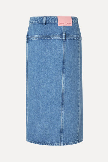 Stine Goya UK Button Slit Detail Midi Skirt Skirt Denim Blue