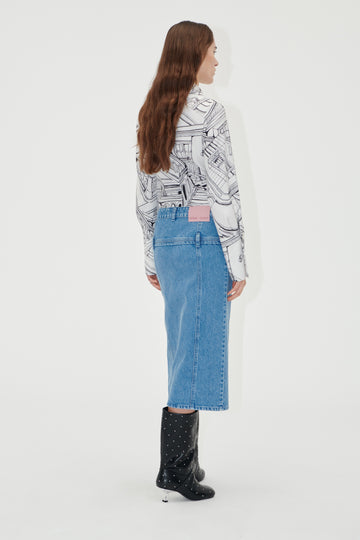 Stine Goya UK Button Slit Detail Midi Skirt Skirt Denim Blue