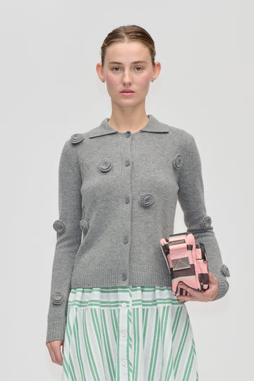 Stine Goya UK Button Up Long Sleeve Polo Knit Knit Flint Gray