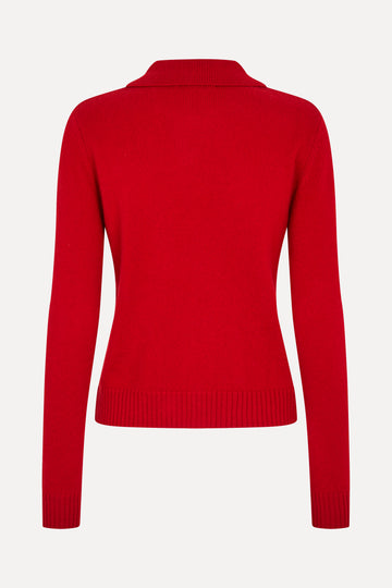 Stine Goya UK Button Up Long Sleeve Polo Knit Knit Velocity Red