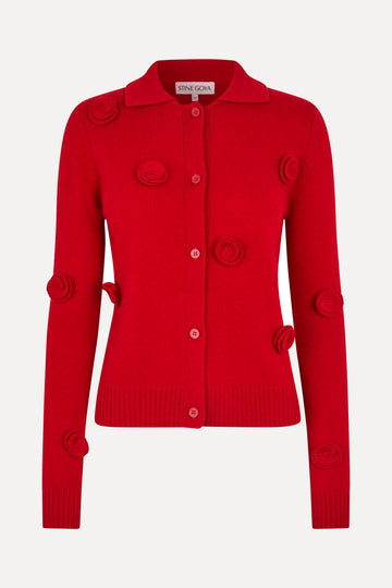 Stine Goya UK Button Up Long Sleeve Polo Knit Knit Velocity Red