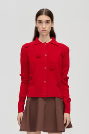 Stine Goya UK Button Up Long Sleeve Polo Knit Knit Velocity Red