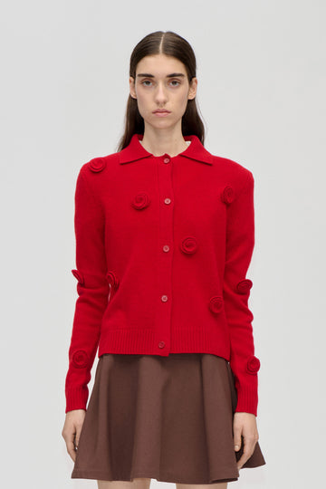 Stine Goya UK Button Up Long Sleeve Polo Knit Knit Velocity Red