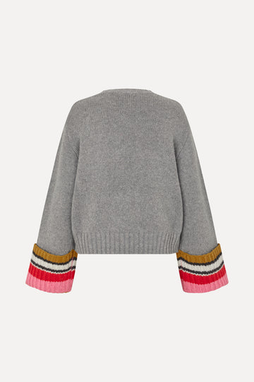 Stine Goya UK Chunky Sleeve Sweater Knit Pink Multistripes