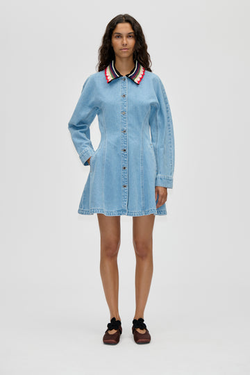 Stine Goya UK Collared Coat Mini Dress Dress Denim Blue
