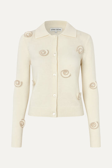 Stine Goya UK Collared Long Sleeve Cardigan Knit Cream