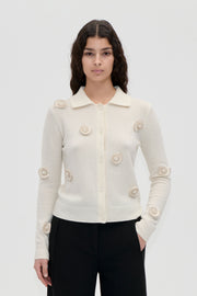 Stine Goya UK Collared Long Sleeve Cardigan Knit Cream