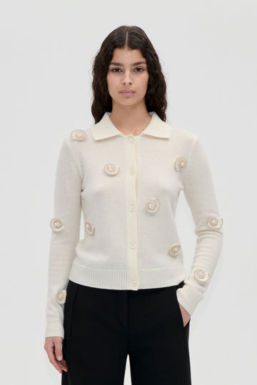 Stine Goya UK Collared Long Sleeve Cardigan Knit Cream