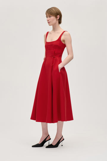 Stine Goya UK Corset Midi Dress Dress Ruby Red