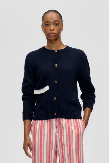 Stine Goya UK Crewneck Button-up Cardigan Knit Lucky Horse