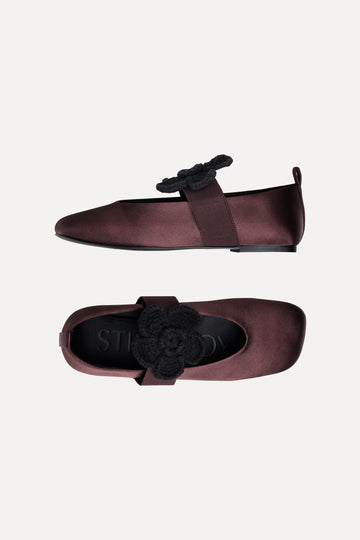 Stine Goya UK Crochet Flower Strap Ballerina Footwear Cocoa