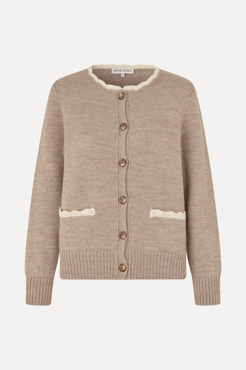 Stine Goya UK Crochet Trim Cardigan Knit Dark Oak