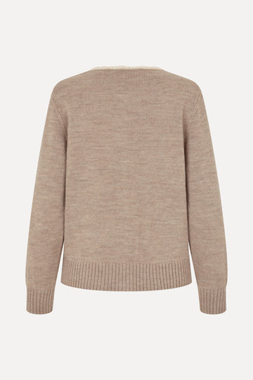 Stine Goya UK Crochet Trim Cardigan Knit Dark Oak