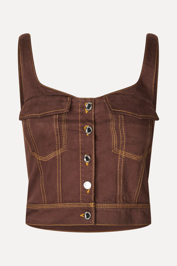Stine Goya UK Cropped Denim Bustier Top Chicory Coffee