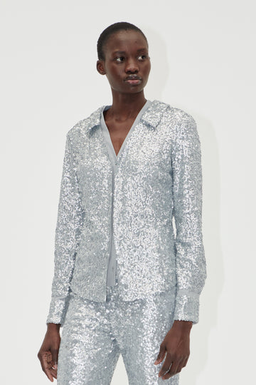 Stine Goya UK Double Collar Shirt Top Steel Grey