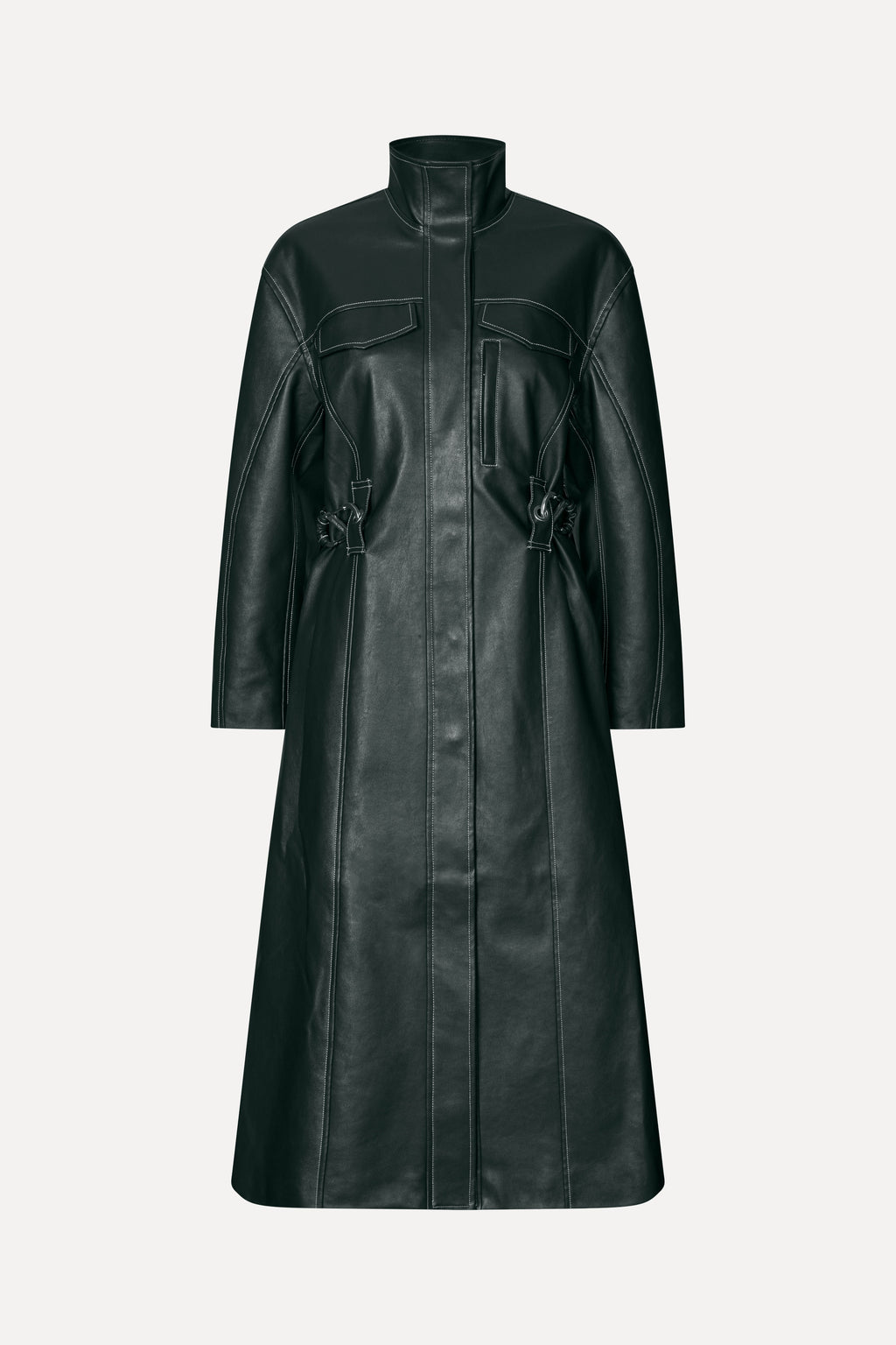 Dropped Shoulder High Collar Coat - Dark Green - Stine Goya UK