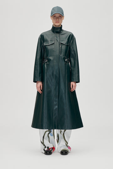 Stine Goya UK Dropped Shoulder High Collar Coat Outerwear Dark Green