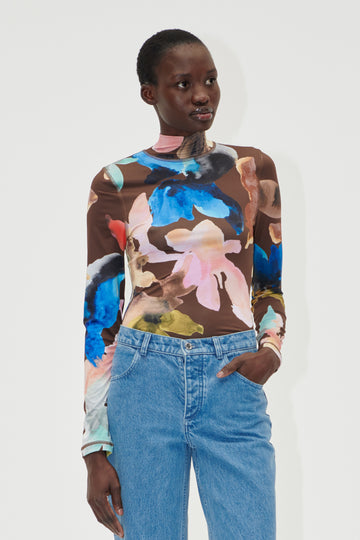 Stine Goya UK Elastic High Neck Collared Top Top Aquarelle Garden