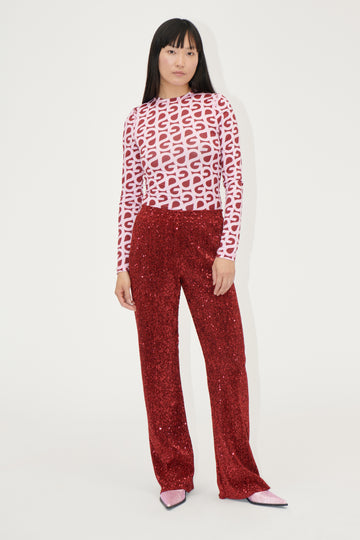 Stine Goya UK Elastic Long Sleeve Top Top SG Logo Burgundy Pink