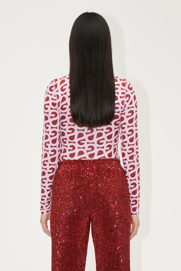 Stine Goya UK Elastic Long Sleeve Top Top SG Logo Burgundy Pink